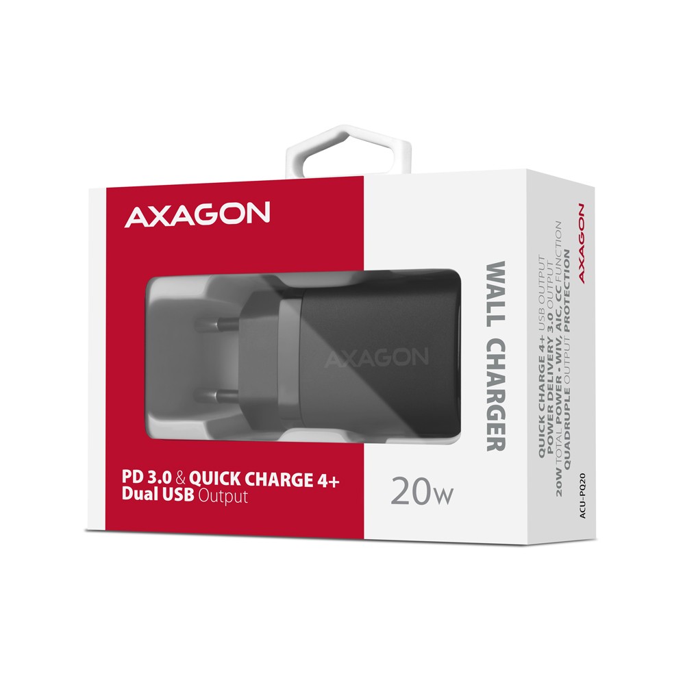 AXAGON ACU-PQ20 PD&QC wall charger 20W black iekārtas lādētājs