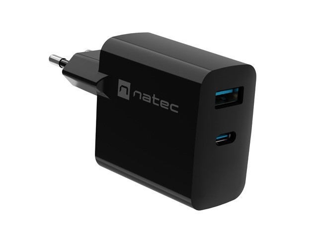 Natec Ribera GaN 65W USB-A USB-C black iekārtas lādētājs