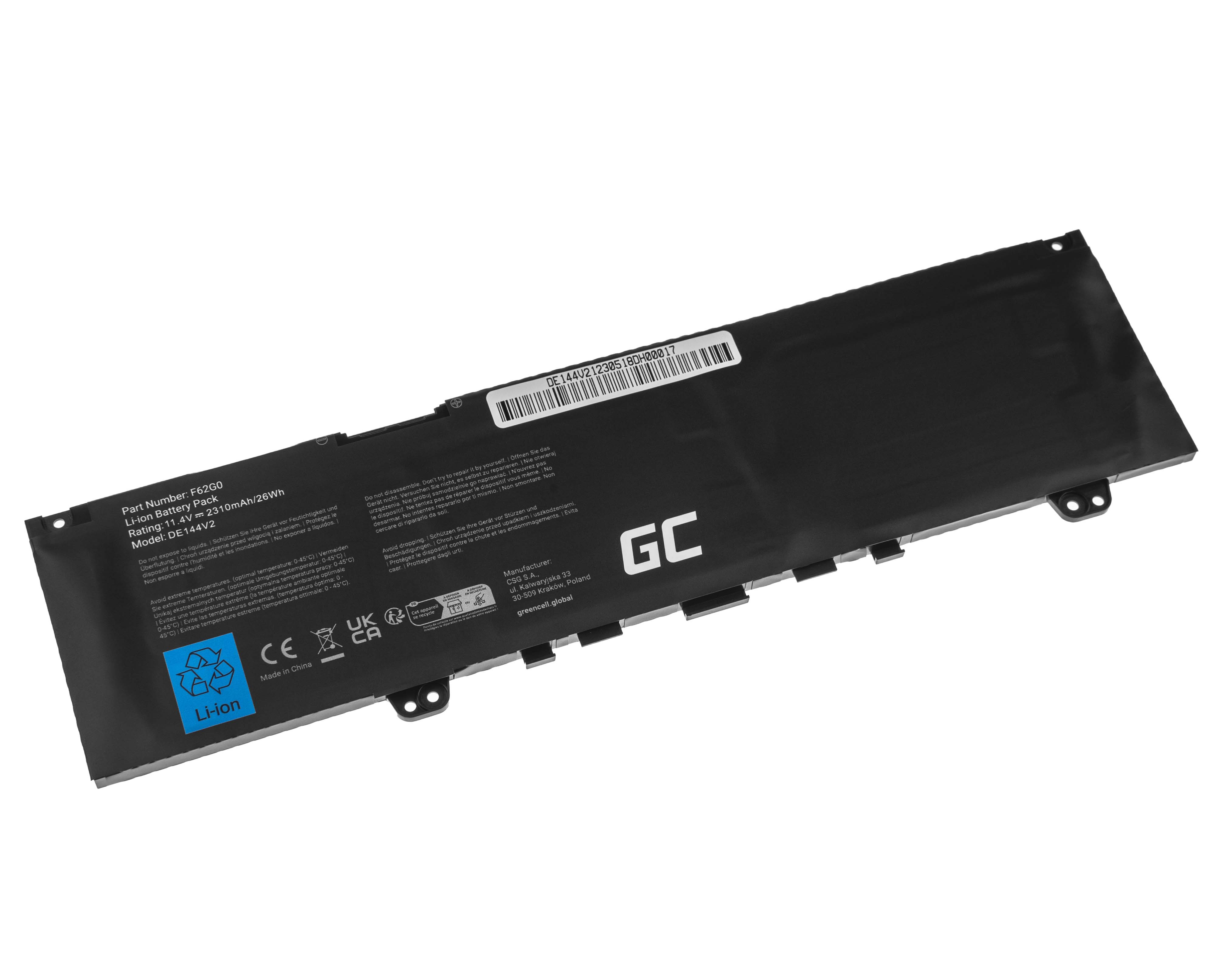 Green Cell Battery F62G0 for Dell Inspiron 13 5370 7370 7373 7380 7386, Dell Vostro 5370 akumulators, baterija portatīvajiem datoriem