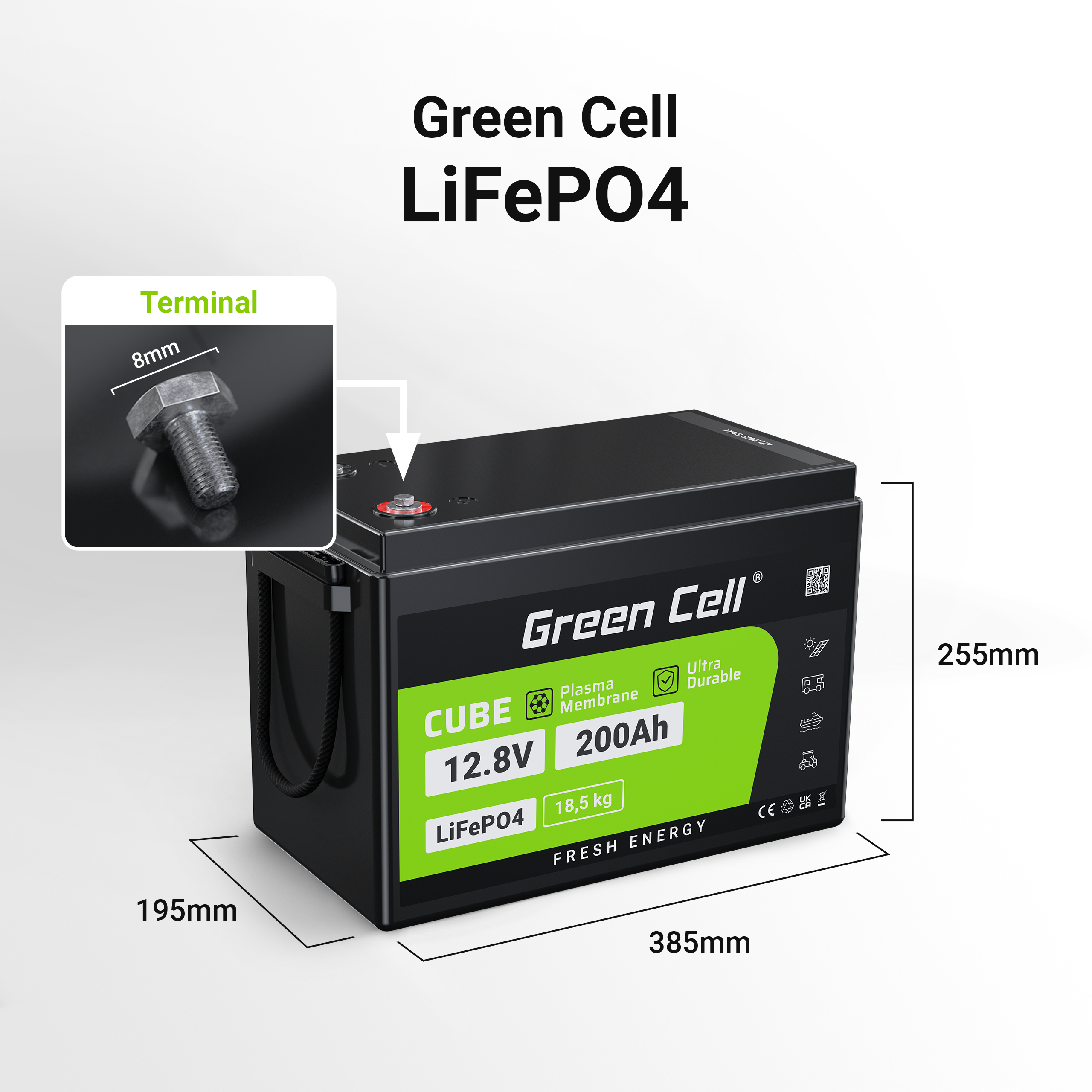 Green Cell akumulator LiFePO4 200Ah 12.8V 2560Wh auto akumulators