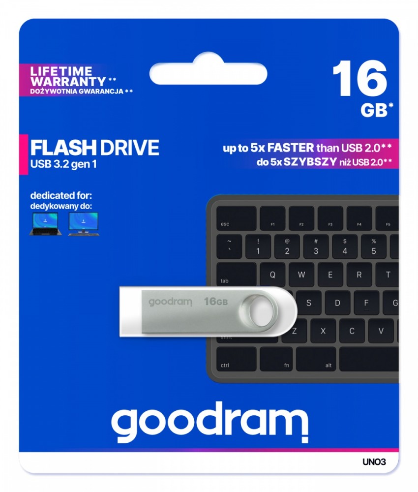 GOODRAM FLASHDRIVE 16GB UNO3 SILVER USB 3.2 Gen 1 USB Flash atmiņa