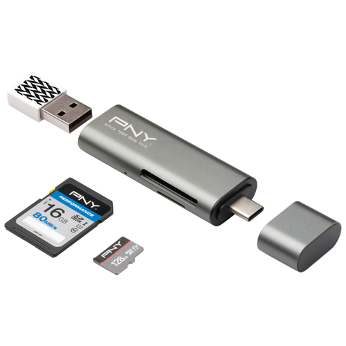 PNY - Card reader - 7,60cm (3 ) 1 (SD, microSD, SDHC, microSDHC, SDXC, microSDXC) - USB-C atmiņas karte