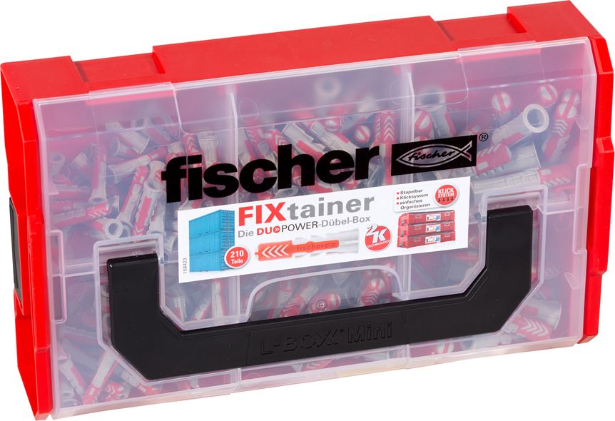 Fischer FIXtainer - DUOPOWER - dowel - light gray / red - 210 pieces