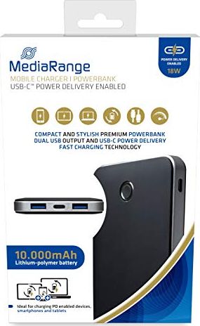 Media Range Power Bank 10000 mAh (black / silver, Power Delivery Fast Charge) aksesuārs mobilajiem telefoniem