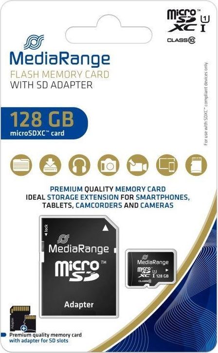 MediaRange SD MicroSD Card 128GB UHS-1 Cl.10 inkl. Adapter atmiņas karte