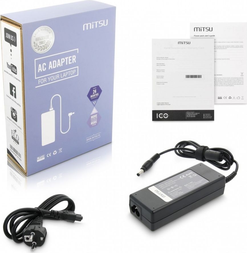 Zasilacz do laptopa Mitsu 90 W, 2.5 mm, 4.5 A, 20 V (ZM/LIT2045) ZM/LIT2045 (5902687188680) portatīvo datoru lādētājs