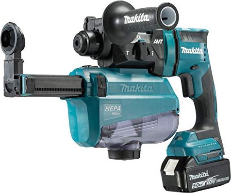Makita Cordless Hammer DHR182RTWJ, 18 Volt, hammer drill (blue / black, 2x Li-ion battery 5.0 Ah, with dust extraction)