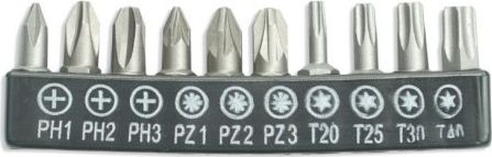 Dedra zestaw bitow 10 sztuk, 25mm: SL5.5,6.5, PH1/2-2 sztuki, PZ1/2-2 sztuki (18A07S11) 18A07S11 (5902628173188)