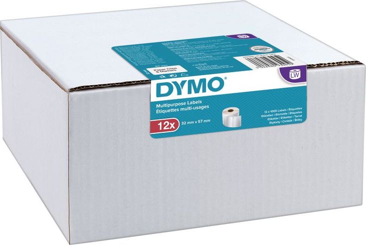 DYMO Registered  Original Etikett fur LabelWriter Trademark  32mm x 57mm Vorteilspack 12x1000 Etiketten (weis, permanent haftend) papīrs