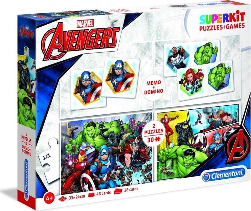 Clementoni Superkit puzzle 2x30 + memo + domino Avengers 335560 (8005125202096) puzle, puzzle