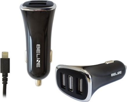 Car charger 3xUSB + lightning 4A black iekārtas lādētājs