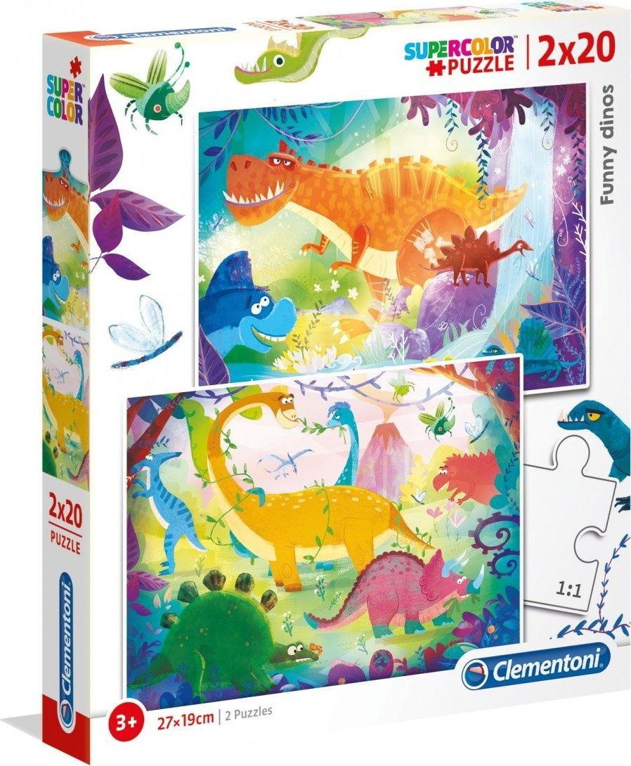 Clementoni Puzzle 2x20 pieces Super Color - Funny Dinosaurs puzle, puzzle