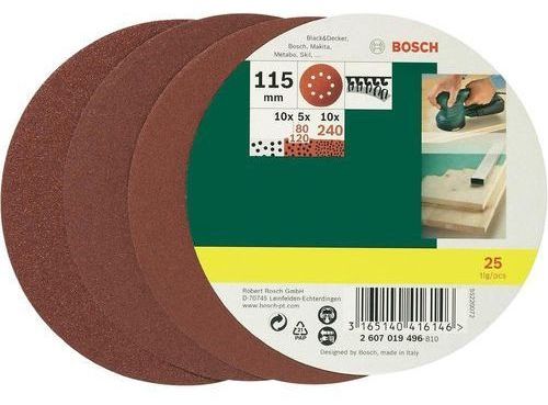 Bosch Zestaw arkuszy sciernych Exzent, ziarnistosc: 80 - 240, sr. 115 mm, 25 szt. - 2607019496