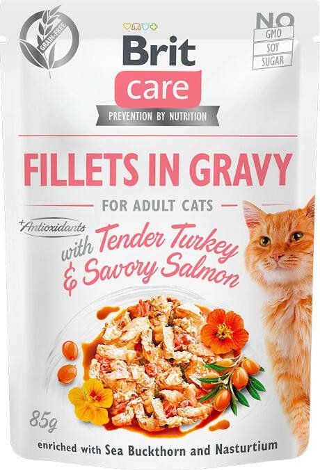 Brit Brit Care Cat Pouch Salmon Turkey - filety z lososia z indykiem w sosie, mokra karma dla kota, saszetka 85g uniwersalny 19007-uniw (859 kaķu barība