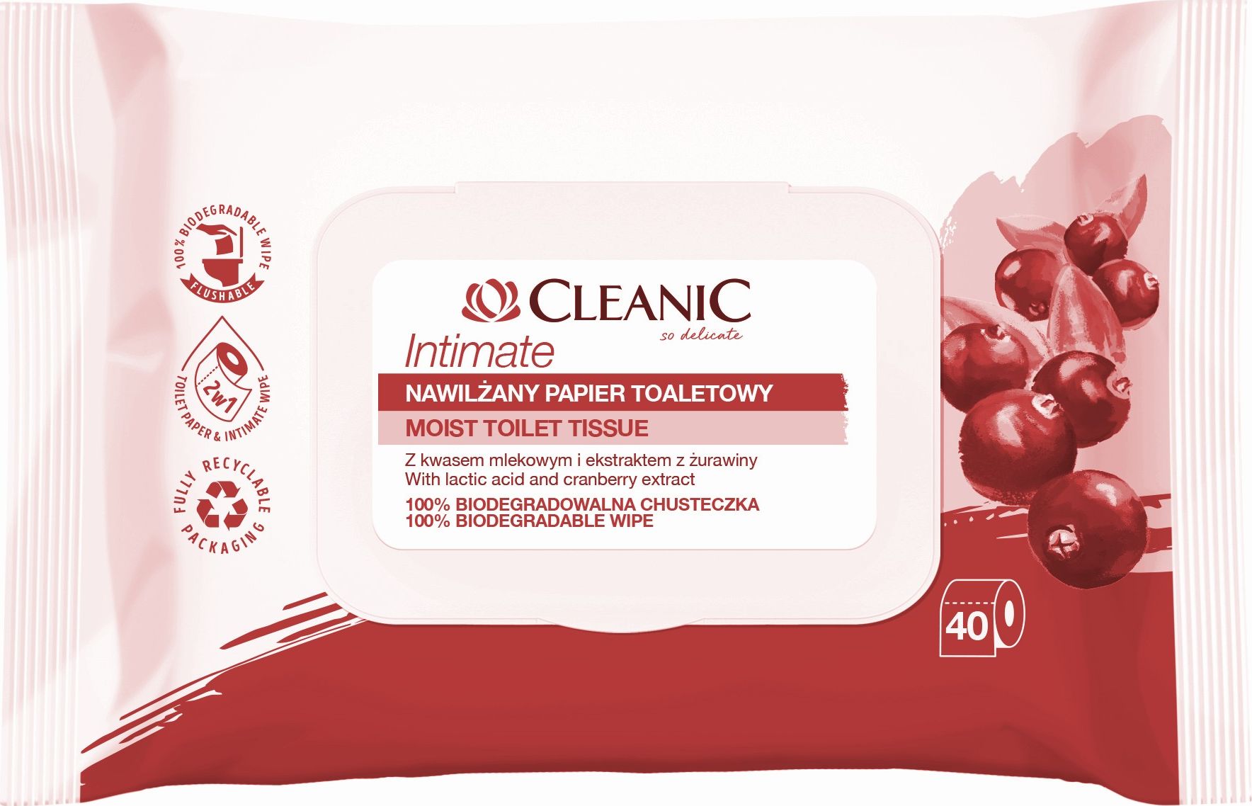 Cleanic Cleanic Intimate Nawilzany Papier toaletowy 1op.-40szt 709175 (5900095029175) Vannas istabas piederumi