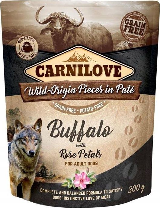 Carnilove Carnilove Dog Pouch Bufallo Rose Petals - bezzbozowa mokra karma dla psa, bawol i platki roz, saszetka 300g uniwersalny 19167-uniw kaķu barība