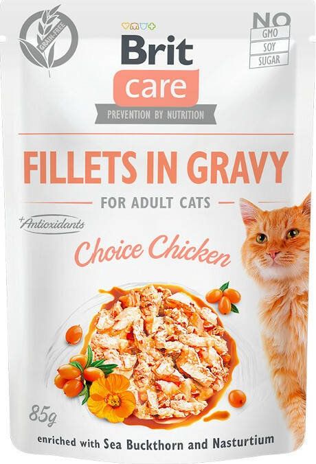 Brit Brit Care Cat Pouch Choice Chicken - filety z kurczaka w sosie, mokra karma dla kota, saszetka 85g uniwersalny 19009-uniw (859560254119 kaķu barība