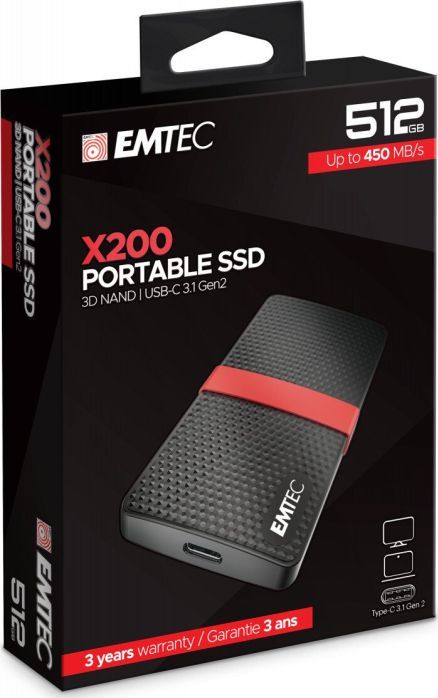 SSD   1TB EMTEC 3.1 Gen2 X200 Portable 4K retail Ārējais cietais disks