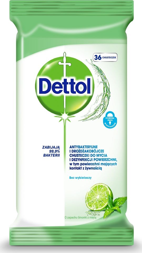 Dettol DETTOL_Antybakteryjne i drozdzakobojcze chusteczki do mycia i dezynfekcji powierzchni Limonka Mieta 36szt Sadzīves ķīmija