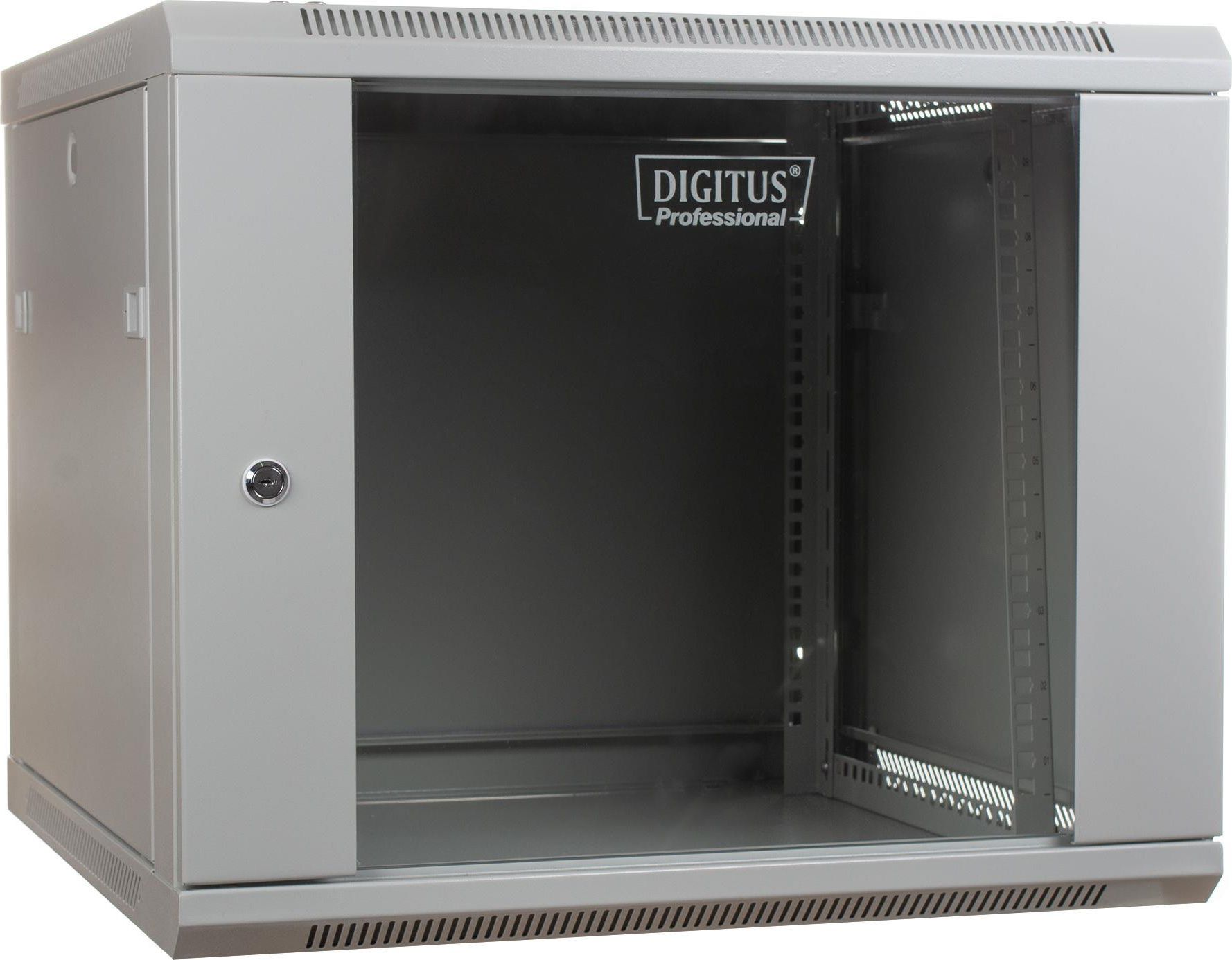 DIGITUS Wall Mount Cabinet 19'' 9U 501/600/600mm, glass door, grey, unmounted