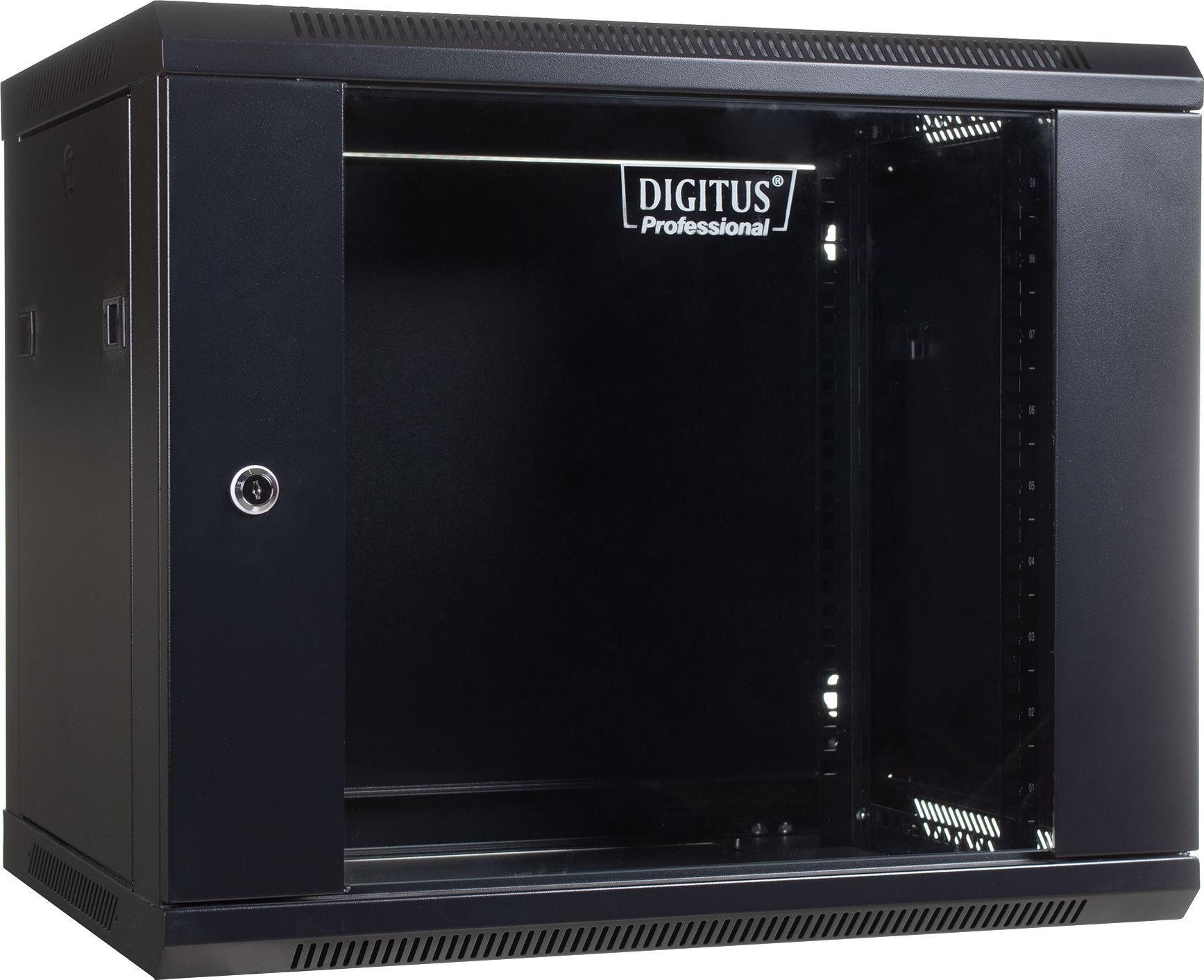 Wall mount cabinet 19 9U 501/600/450mm, glass door, black (RAL 9004)