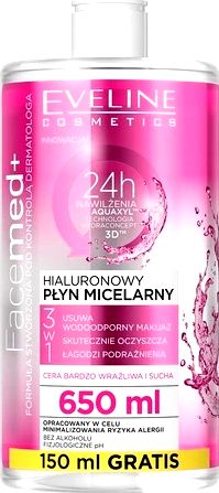 Eveline Facemed+ Plyn Micelarny z Kwasem Hialuronowym 650 ml 5112-uniw kosmētikas noņēmējs