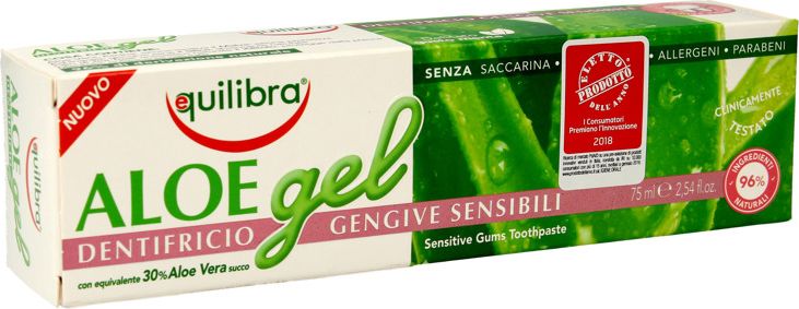 EquilIbra Aloe Gel Sensitive Gums Toothpaste 30% aloe 75ml mutes higiēnai