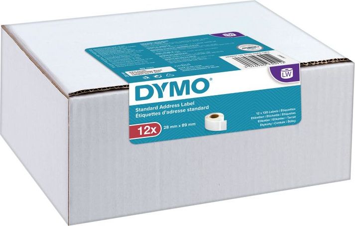 DYMO Registered  Original Etikett fur LabelWriter Trademark  28mm x 89mm Vorteilspack 12x130 Etiketten (weis, permanent haftend) papīrs