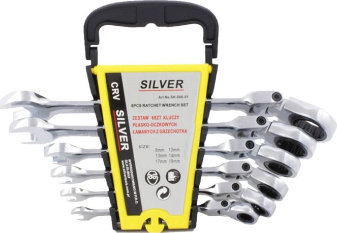 SILVER RATCHET COMBINATION WRENCH / ARTICULATED SET OF 6 PIECES