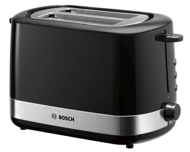Bosch TAT7403 toaster 2 slice(s) 800 W Black, Stainless steel Tosteris