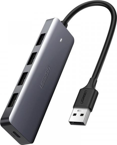 Ugreen 50985 USB 3.0 Vada Adapteris Hubs 4x USB 3.2 Gen uz USB Spraudnis ar micro USB strāvas portu Pelēks USB centrmezgli