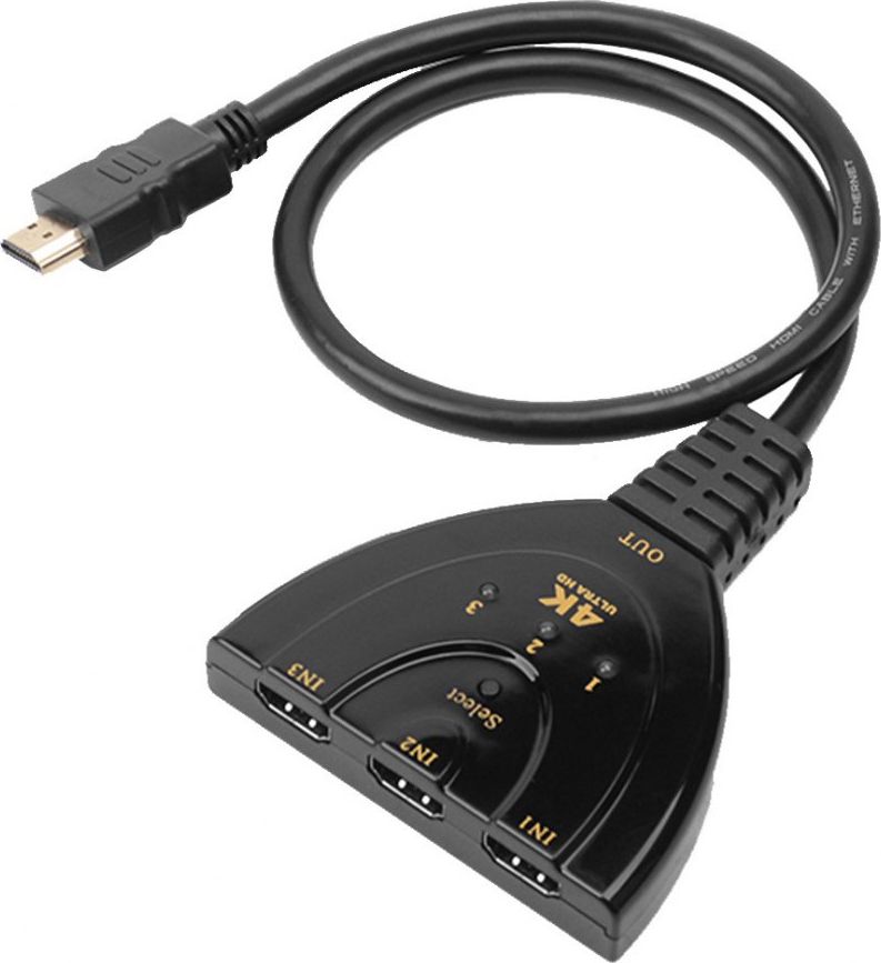 Techly 3-Portowy Przelacznik HDMI 3x1 4K*30Hz Pigtail dock stacijas HDD adapteri
