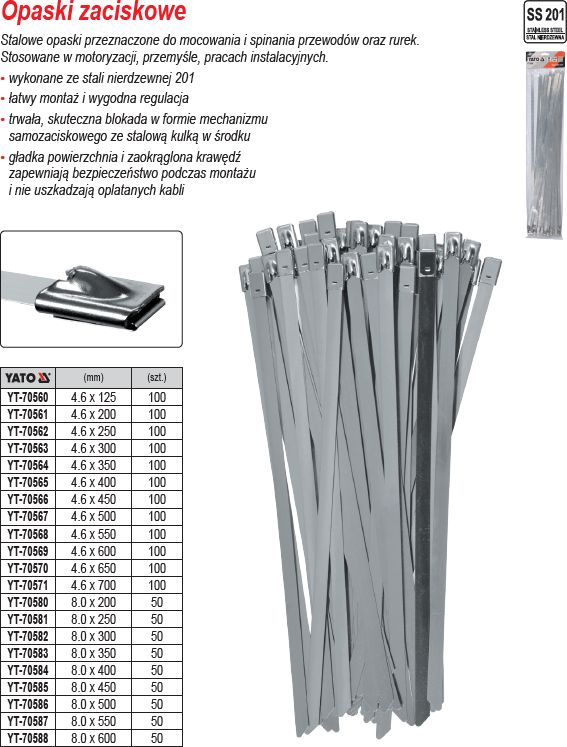 Toya `Tie band 4.6x300mm, pack of 100 stainless steel SS201