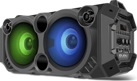 Speaker SVEN PS-550, black, power output 2x18W (RMS), Bluetooth, FM, USB, microSD, LED-display, lithium battery pārnēsājamais skaļrunis