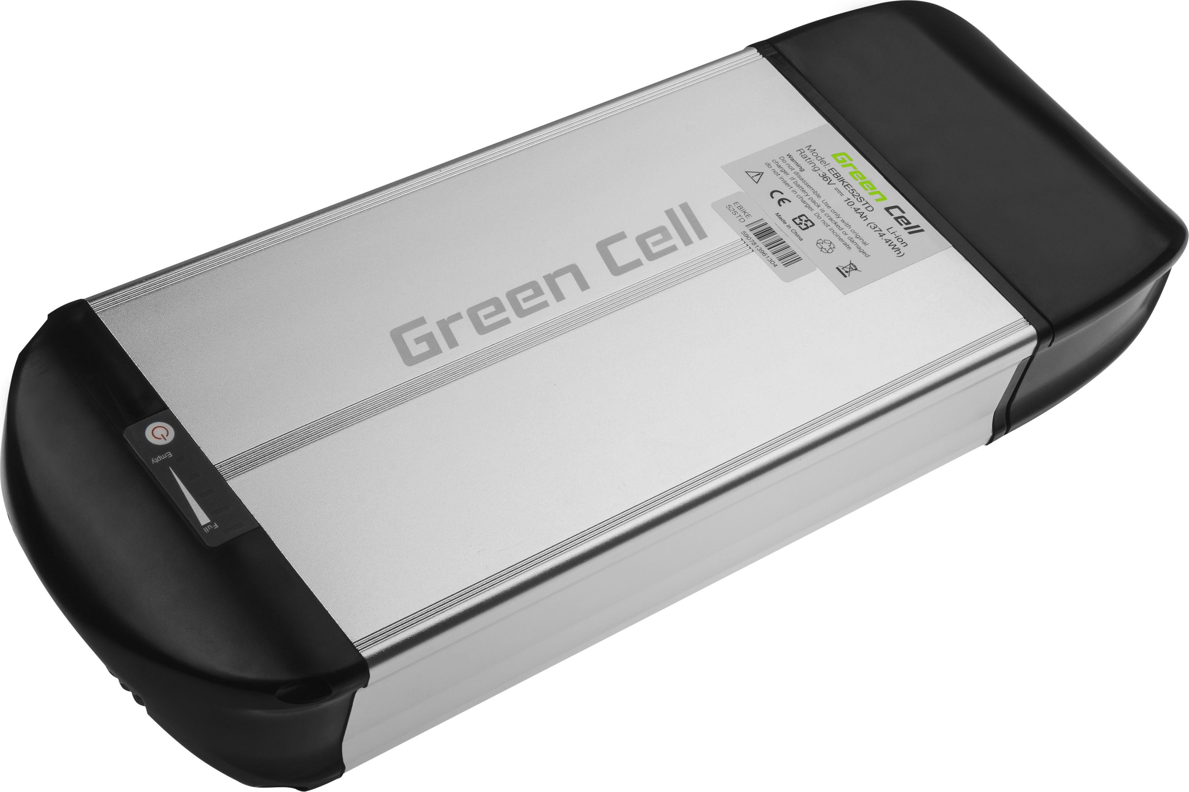 Green Cell Registered  Battery for E-bike 36V 10Ah E-Bike Li-Ion Rear Rack with charger Elektriskie skuteri un līdzsvara dēļi