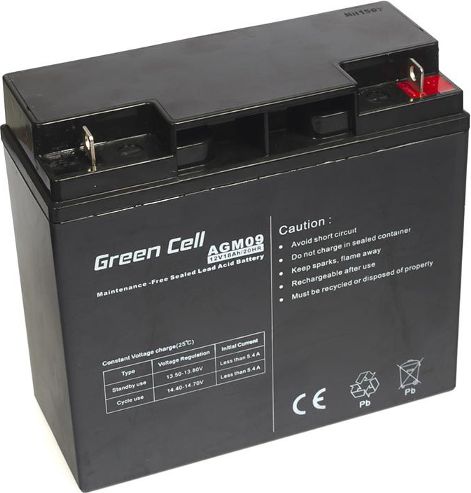 Green Cell Akumulator 18Ah/12V (AGM09) AKSAKGRERU140001 (5902701411558) UPS aksesuāri