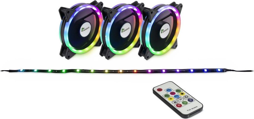 Wentylator Inter-Tech Zestaw Argus RS-04 RGB 3-pack + Pasek LED + Pilot (88885481) ventilators