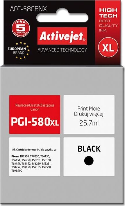 Activejet ink for Canon PGI-580Bk XL kārtridžs