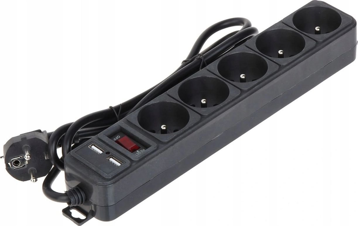 Akyga Surge Protector AK-SP-05U 1.5m 5 outlets CEE7/5 USB(5V/2A) +switch elektrības pagarinātājs