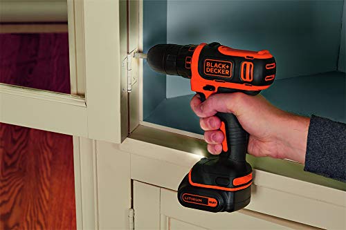 BLACK + DECKER Cordless Drill BDCDD12BAFC, 10,8Volt (black / orange, suitcases, 2x Li-Ion battery 1.5Ah, 100-piece accessory kit)