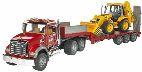 Bruder MACK Granite Low loader truck with JCB 4 Rotaļu auto un modeļi