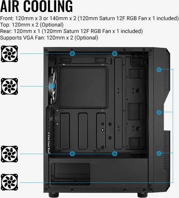 Aerocool Menace Saturn RGB, tower case (black, Tempered Glass) Datora korpuss